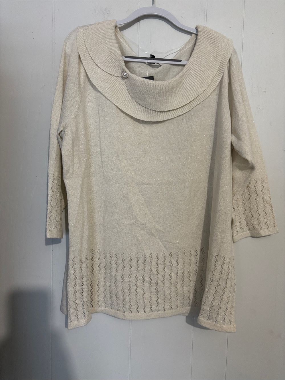 Briggs New York Cream Cowlneck Sweater with Button Detail